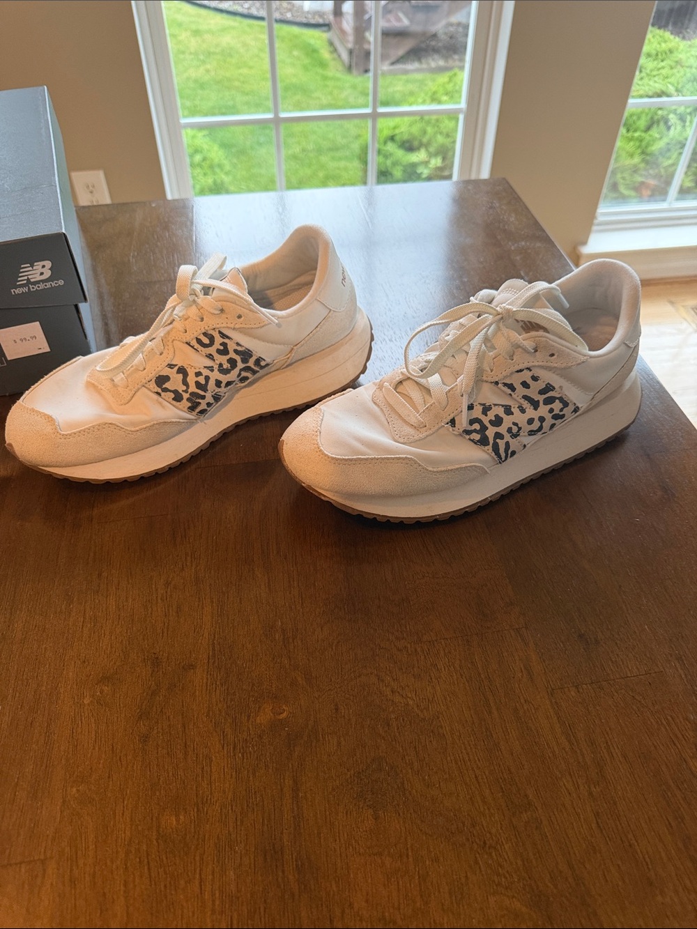 New Balance Women's White and Tan Leopard Accent Sneakers - Picture 2 of 10